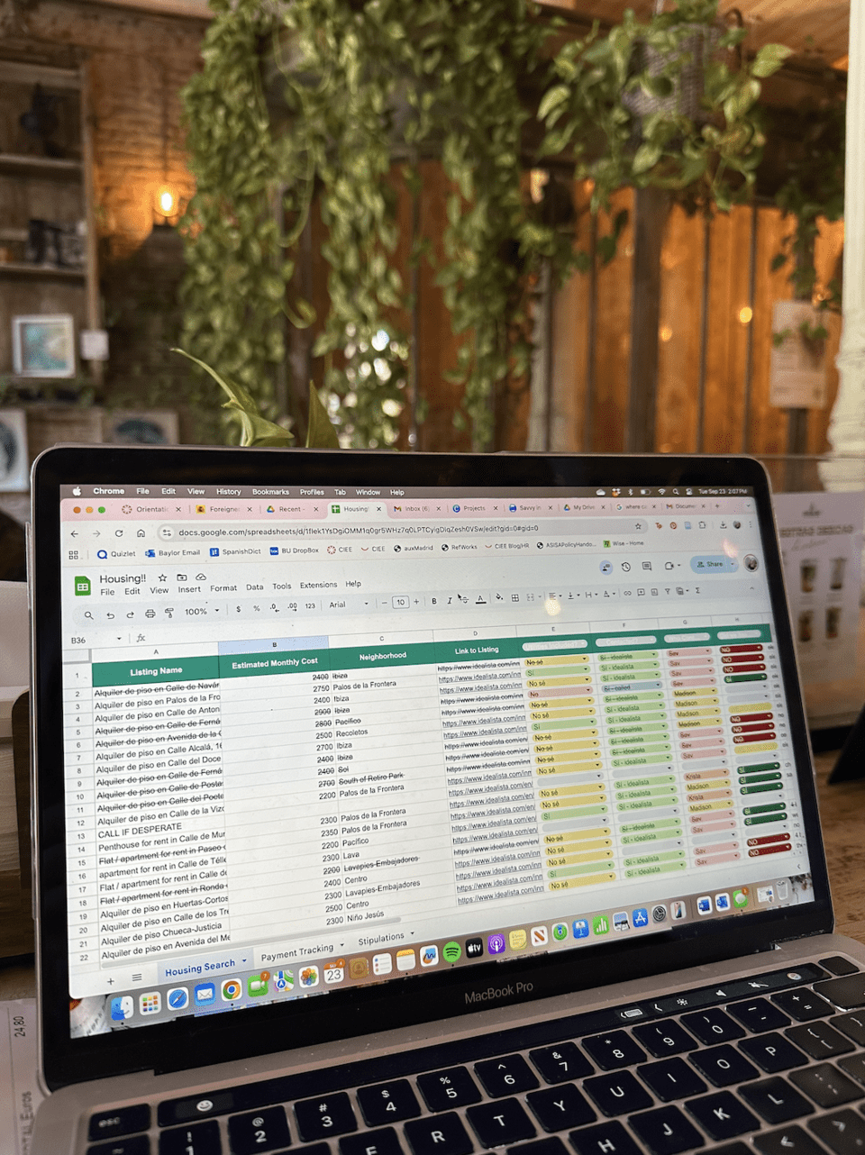 Housing Spreadsheet on Computer Screen