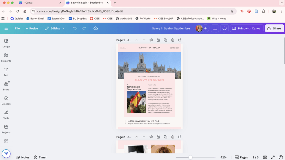 Screenshot of Newsletter Designed in Canva