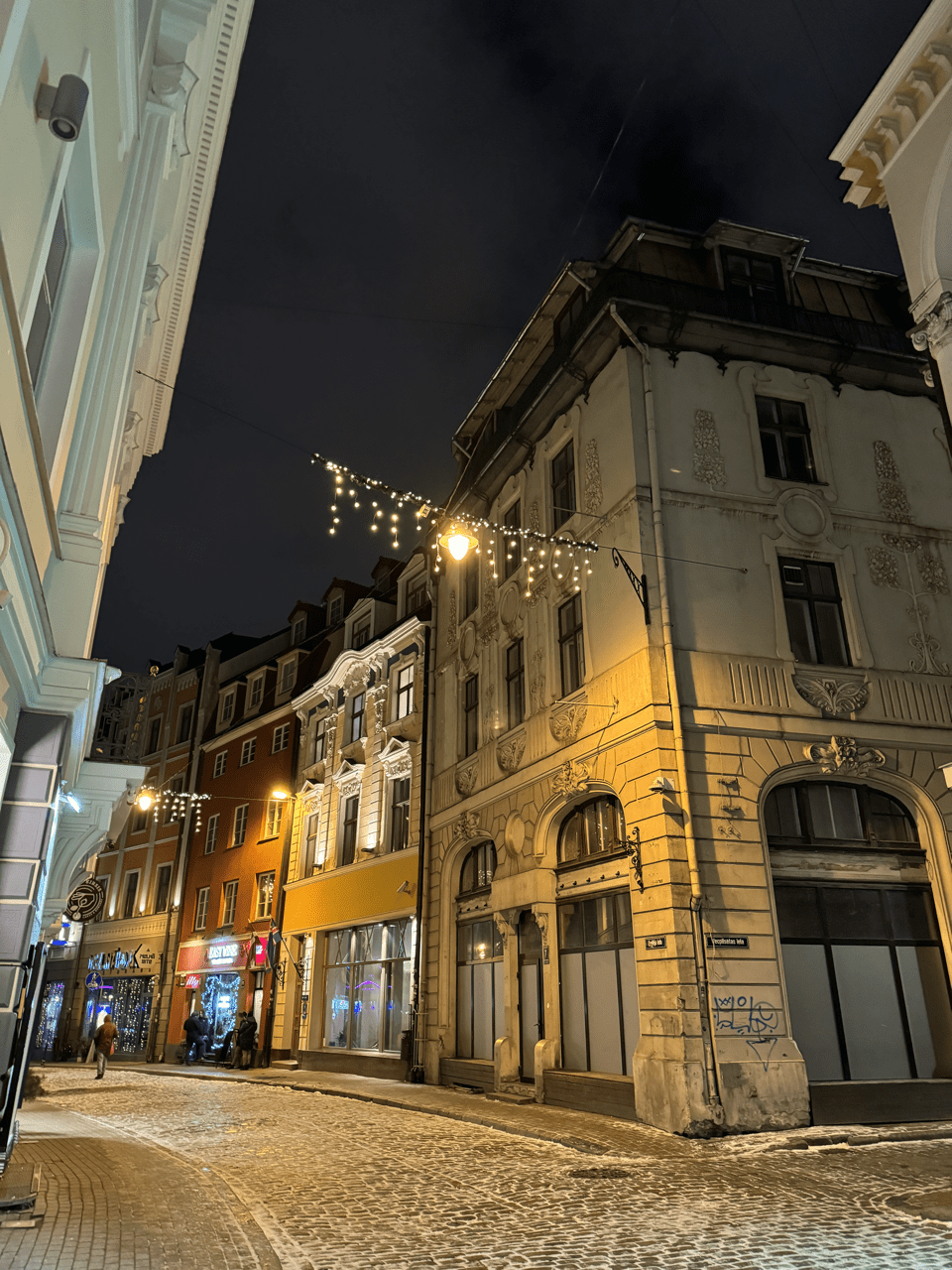 Riga in winter at nighttime
