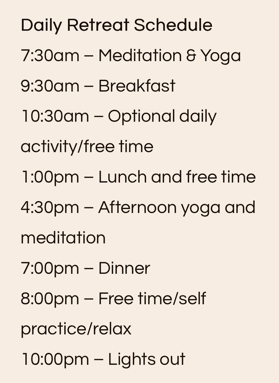Yoga retreat daily schedule