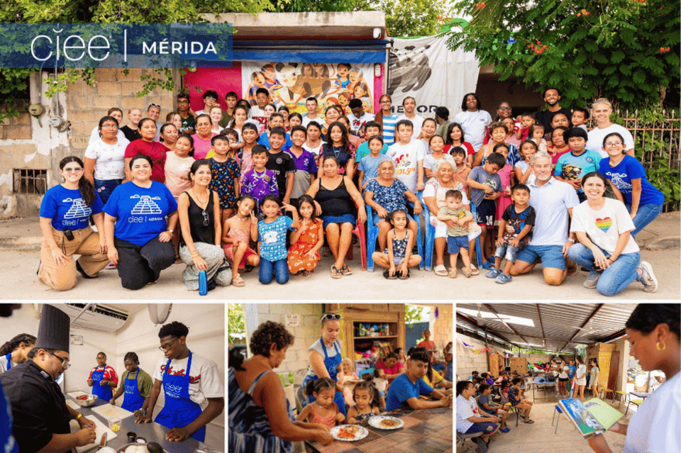 CIEE High School Study Abroad students volunteering with local community partners through CIEE's Good Neighbor Kitchen and Good Neighbor Playlab in Mérida, Mexico