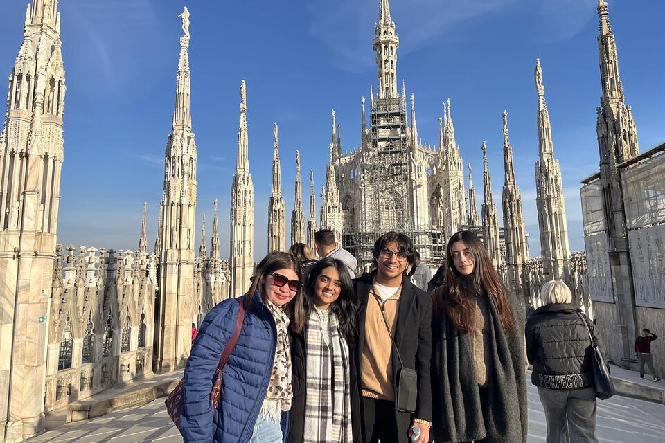 Open campus students on top of the Duomo Cathedral in Milan