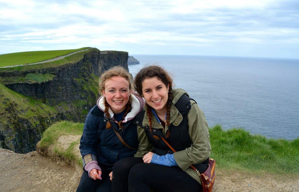 dublin two female students smiling cliffs