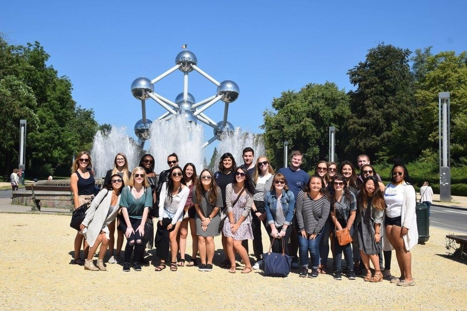 CIEE students posing at the Atomium in Brussels, Belgium