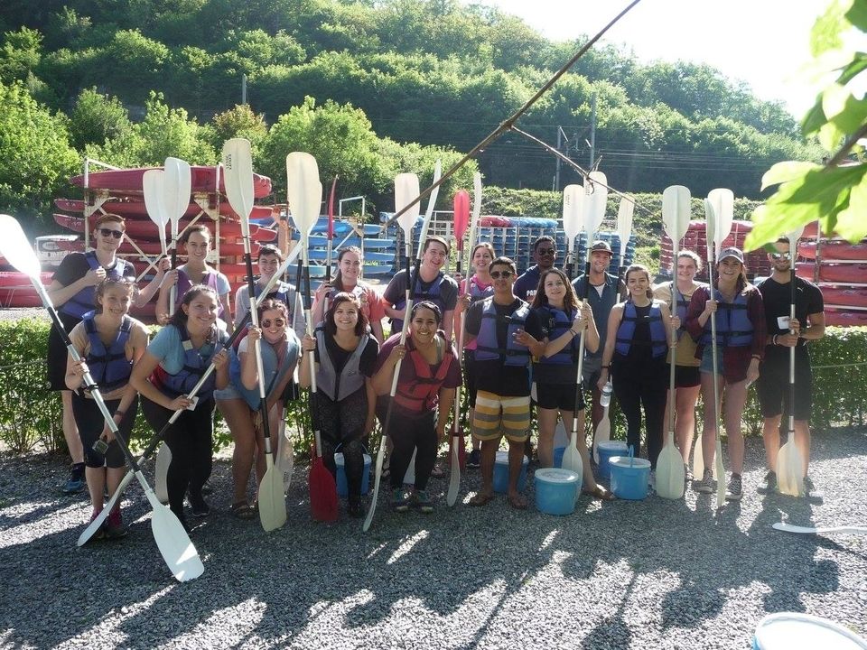 CIEE students pose after kayaking in Brussels, Belgium
