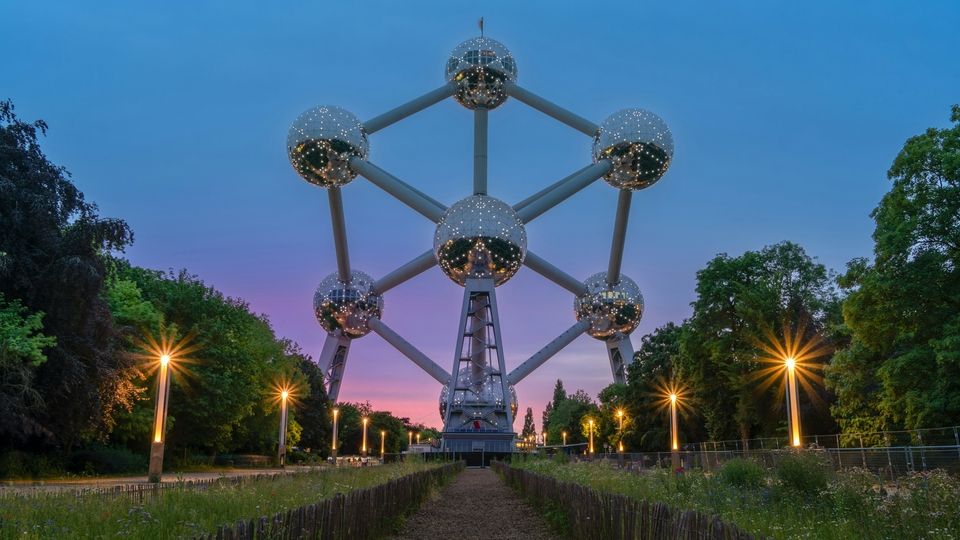 Atomium at twilight in Brussels, Belgium