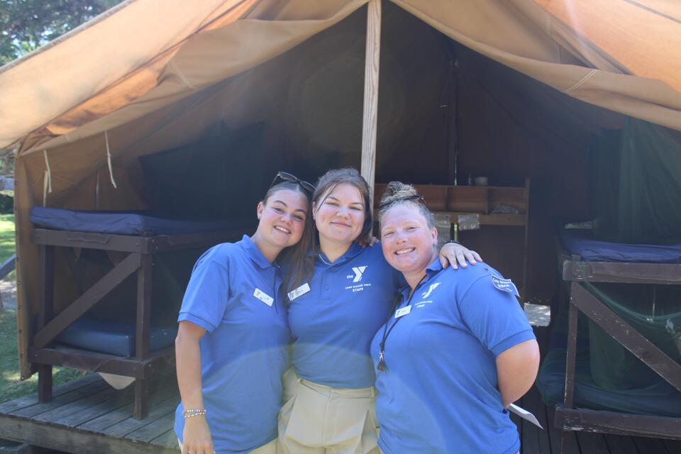 Venla S. of Finland poses with other counselors at the camp in Connecticut she's working at this summer.