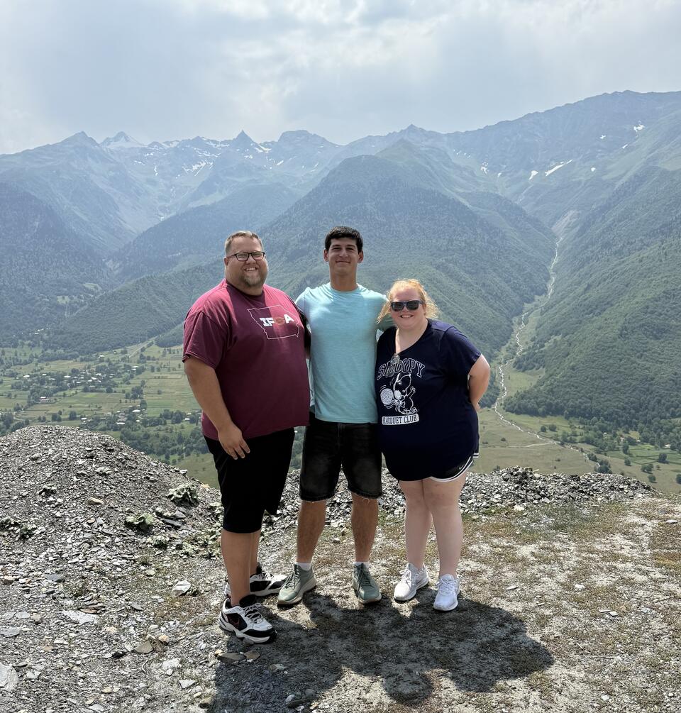 The Johnstons took exchange student Giorgi on a hike.