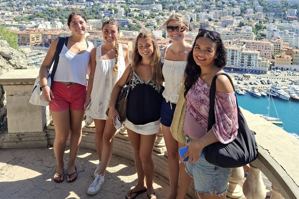 CIEE Nice students at the Castle Hill overlook in Nice, France